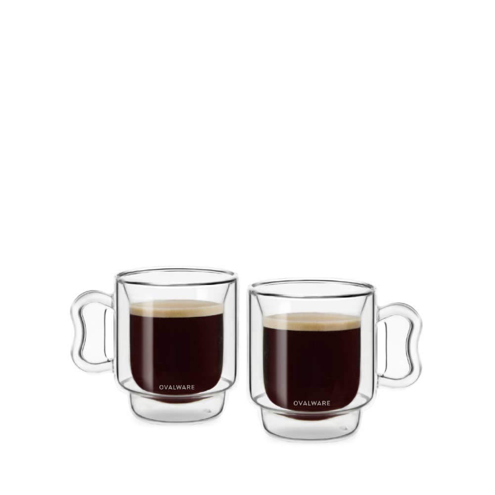 Double Wall Glass Coffee Mug with Gold Metallic Handle (16oz) - Set of 2, Coffee Cup, Coffee Lovers Gift, Glass Mug, Glam Coffee